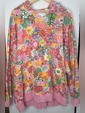 Natural Life Floral Hoodie L/XL Boho Oversized Pullover Sweatshirt